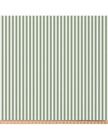 Tissu, Cretonne de Coton Rayures, Vert, Laize 150 cm, 100% Coton 115g/m²