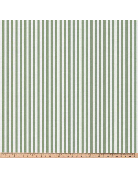 Tissu, Cretonne de Coton Rayures, Vert, Laize 150 cm, 100% Coton 115g/m²