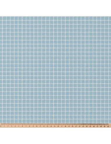 Tissu, Cretonne de Coton à Carreaux, Bleu, Laize 150 cm, 100% Coton 115g/m²