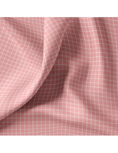 Cretonne de coton, carreaux, rose