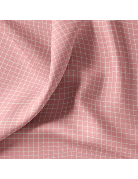 Cretonne de coton, carreaux, rose