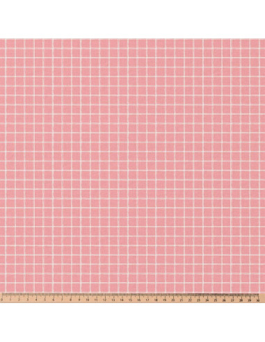 Tissu, Cretonne de Coton à Carreaux, Rose, Laize 150 cm, 100% Coton 115g/m²