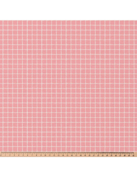 Cretonne de coton, carreaux, rose