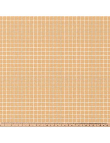 Cretonne de coton, carreaux, jaune moutarde
