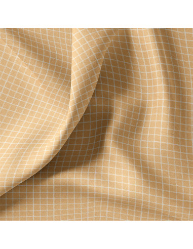 Tissu, Cretonne de Coton à Carreaux, Jaune Moutarde, Laize 150 cm, 100% Coton 115g/m²