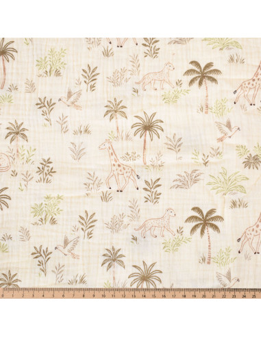 Tissu, Double Gaze de Coton, Motifs Savane Multicolore, Laize 130 cm, 100% Coton 125g/m²