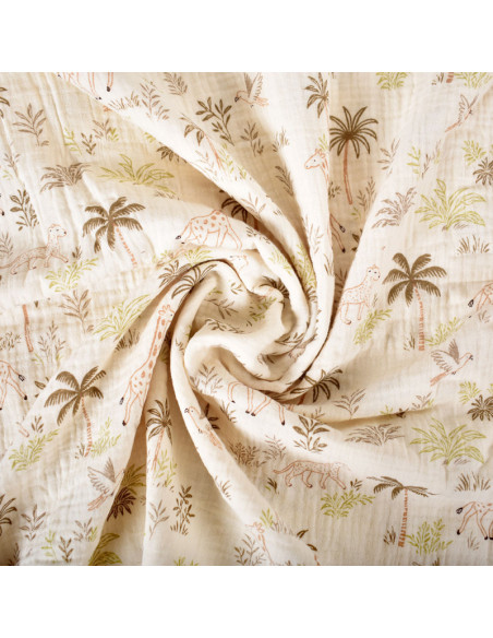 Tissu, Double Gaze de Coton, Motifs Savane Multicolore, Laize 130 cm, 100% Coton 125g/m²