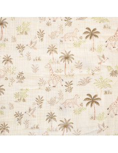 Tissu, Double Gaze de Coton, Motifs Savane Multicolore, Laize 130 cm, 100% Coton 125g/m²