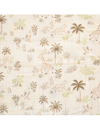 Tissu, Double Gaze de Coton, Motifs Savane Multicolore, Laize 130 cm, 100% Coton 125g/m²