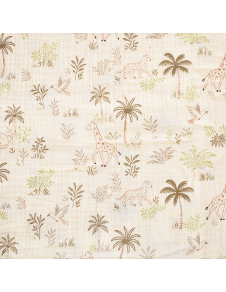 Tissu, Double Gaze de Coton, Motifs Savane Multicolore, Laize 130 cm, 100% Coton 125g/m²