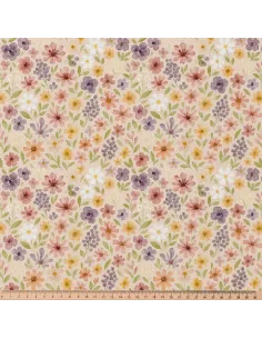 Tissu, Popeline de Coton Fleurs Champêtres, Multicolore, Laize 150 cm, 100% Coton 115g/m²