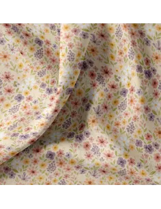 Tissu, Popeline de Coton Fleurs Champêtres, Multicolore, Laize 150 cm, 100% Coton 115g/m² 2
