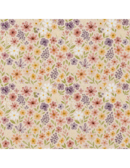 Tissu, Popeline de Coton Fleurs Champêtres, Multicolore, Laize 150 cm, 100% Coton 115g/m²