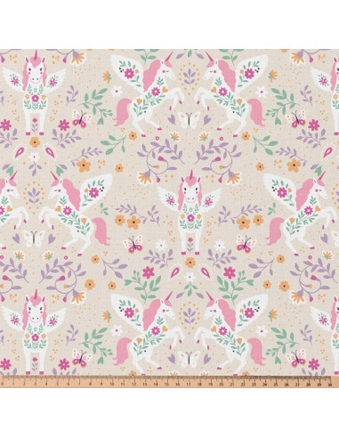 Tissu, Cretonne de Coton Licorne, Multicolore, Laize 150 cm, 100% Coton 115g/m²