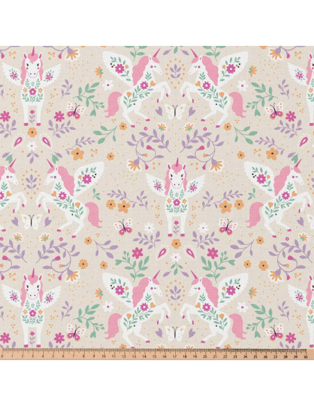 Tissu, Cretonne de Coton Licorne, Multicolore, Laize 150 cm, 100% Coton 115g/m²