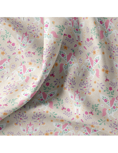Tissu, Cretonne de Coton Licorne, Multicolore, Laize 150 cm, 100% Coton 115g/m²