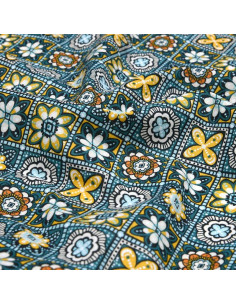 Tissu, Coton Enduit Marrakech, Jaune Multicolore, Laize 155 cm, 78% Coton 22% Acrylique 180g/m²