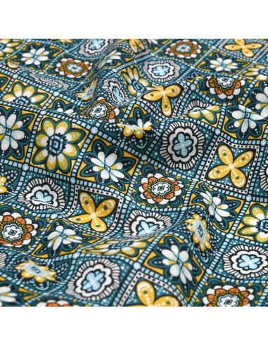 Tissu, Coton Enduit Marrakech, Jaune Multicolore, Laize 155 cm, 78% Coton 22% Acrylique 180g/m²