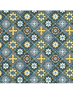 Tissu, Coton Enduit Marrakech, Jaune Multicolore, Laize 155 cm, 78% Coton 22% Acrylique 180g/m² 2