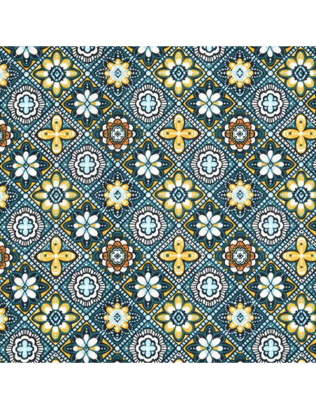 Tissu, Coton Enduit Marrakech, Jaune Multicolore, Laize 155 cm, 78% Coton 22% Acrylique 180g/m²