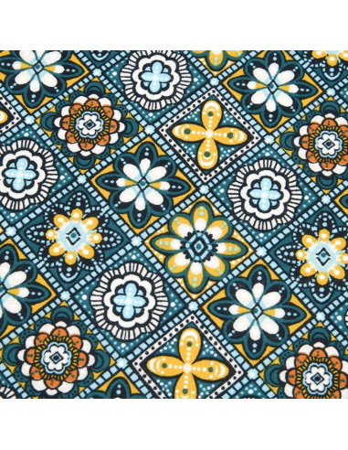 Tissu, Coton Enduit Marrakech, Jaune Multicolore, Laize 155 cm, 78% Coton 22% Acrylique 180g/m²
