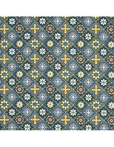 Tissu, Coton Enduit Marrakech, Jaune Multicolore, Laize 155 cm, 78% Coton 22% Acrylique 180g/m²
