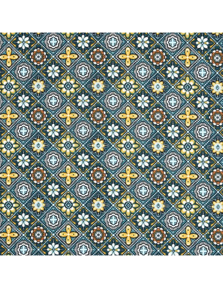 Tissu, Coton Enduit Marrakech, Jaune Multicolore, Laize 155 cm, 78% Coton 22% Acrylique 180g/m²