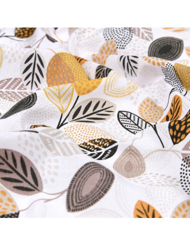 Tissu, Coton Enduit Motif Peuplier, Orange Multicolore, Laize 140 cm, 87% Coton 13% Acrylique 145g/m²