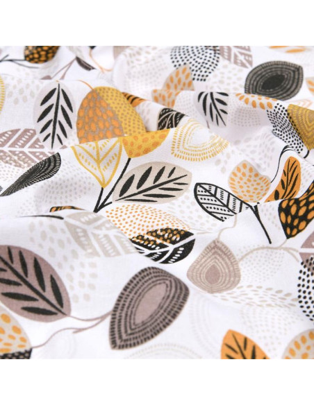 Tissu, Coton Enduit Motif Peuplier, Orange Multicolore, Laize 140 cm, 87% Coton 13% Acrylique 145g/m²