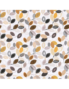 Tissu, Coton Enduit Motif Peuplier, Orange Multicolore, Laize 140 cm, 87% Coton 13% Acrylique 145g/m²
