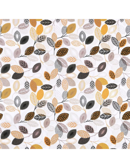 Tissu, Coton Enduit Motif Peuplier, Orange Multicolore, Laize 140 cm, 87% Coton 13% Acrylique 145g/m²