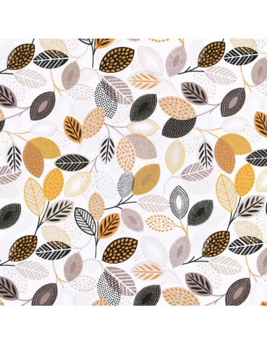 Tissu, Coton Enduit Motif Peuplier, Orange Multicolore, Laize 140 cm, 87% Coton 13% Acrylique 145g/m²
