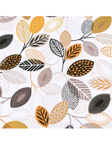 Tissu, Coton Enduit Motif Peuplier, Orange Multicolore, Laize 140 cm, 87% Coton 13% Acrylique 145g/m²