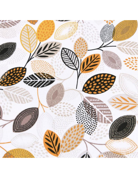 Tissu, Coton Enduit Motif Peuplier, Orange Multicolore, Laize 140 cm, 87% Coton 13% Acrylique 145g/m²