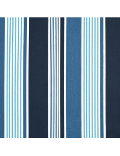 Tissu, Coton Enduit Rayures Bayadères, Bleu Marine Bleu Denim & Blanc, Laize 140 cm, 87% Coton 13% Acrylique 145g/m²