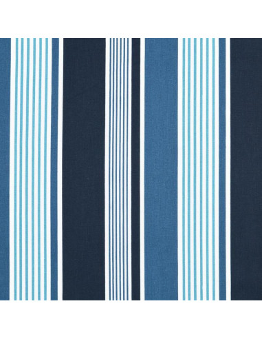 Tissu, Coton Enduit Rayures Bayadères, Bleu Marine Bleu Denim & Blanc, Laize 140 cm, 87% Coton 13% Acrylique 145g/m²