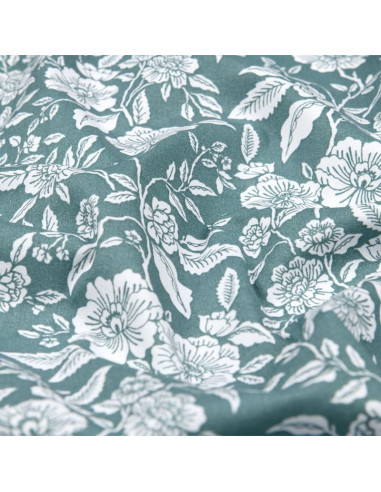 Tissu, Coton Enduit Fleuri Bonaugure, Céladon, Laize 140 cm, 87% Coton 13% Acrylique 145g/m²