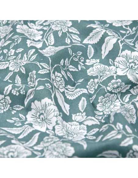 Tissu, Coton Enduit Fleuri Bonaugure, Céladon, Laize 140 cm, 87% Coton 13% Acrylique 145g/m²