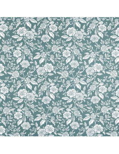 Tissu, Coton Enduit Fleuri Bonaugure, Céladon, Laize 140 cm, 87% Coton 13% Acrylique 145g/m²
