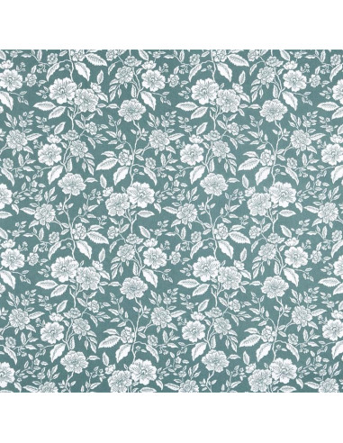 Tissu, Coton Enduit Fleuri Bonaugure, Céladon, Laize 140 cm, 87% Coton 13% Acrylique 145g/m²