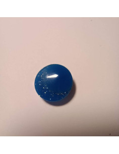 Bouton polyester à pied ,23mm, rond, bleu ,demi lune à paillettes