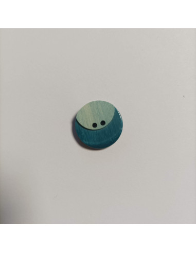 Bouton polyester 2 trous ,18mm, rond , bleu canard