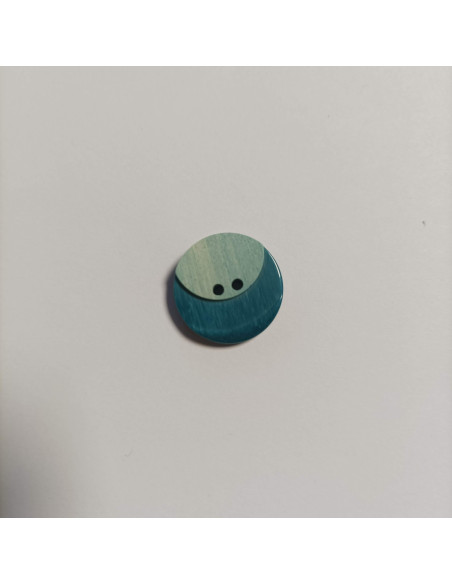 Bouton polyester 2 trous ,18mm, rond , bleu canard