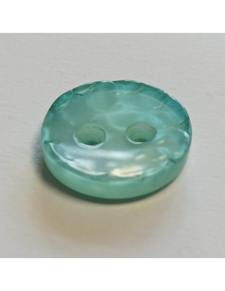 Bouton polyester 2 trous ,15mm, rond , vert jade