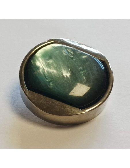 Bouton à pied, 27mm, effet métal , reflet bleu turquoise