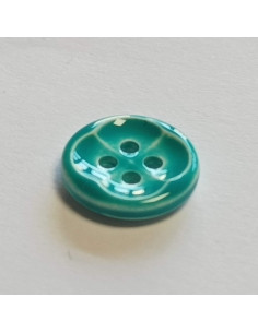 Bouton polyester 4 trous , 11mm, rond, trèfle, bleu turquoise 2