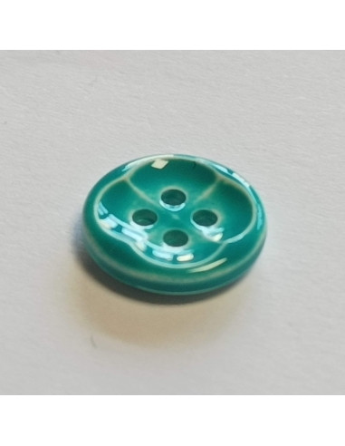 Bouton polyester 4 trous , 11mm, rond, trèfle, bleu turquoise