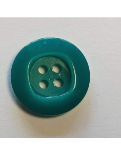 Bouton polyester 4 trous ,17mm, rond , bleu turquoise