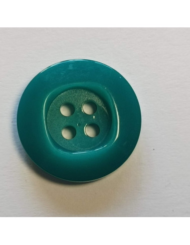 Bouton polyester 4 trous ,17mm, rond , bleu turquoise