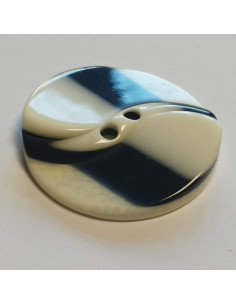 Bouton 2 trous, 27mm, fond blanc, rayures bleues 2
